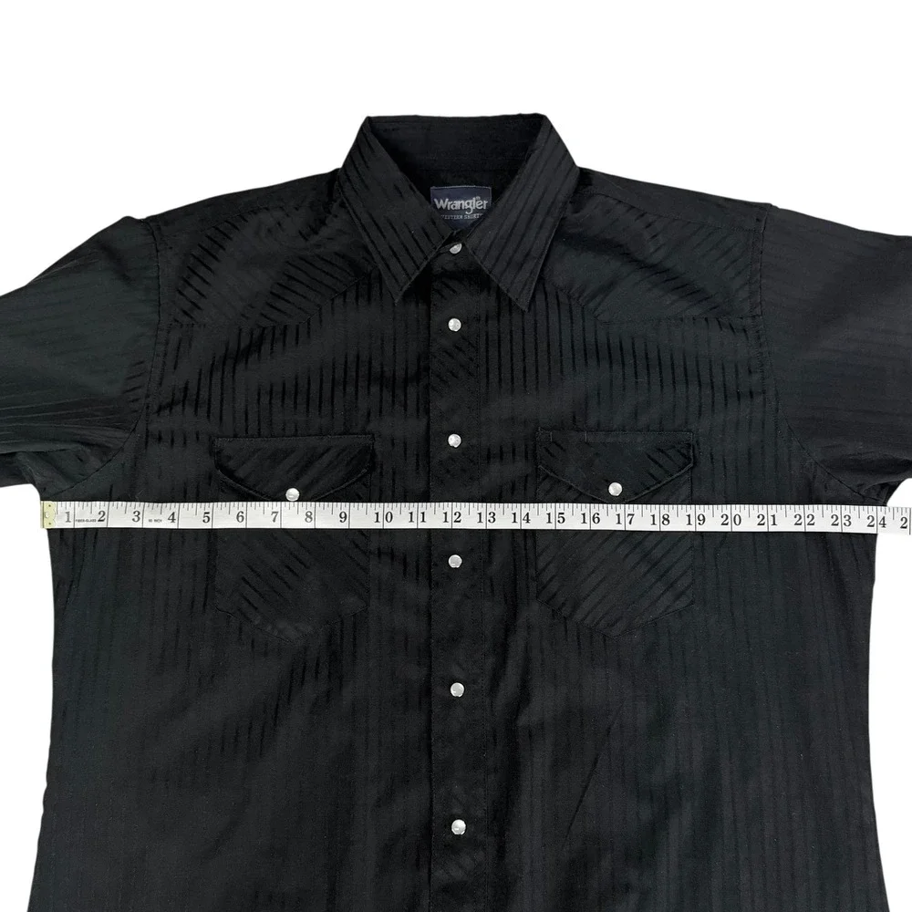Wrangler‎ Western Shirt L Black Snap Button Striped Cowboy Rodeo Chic Darkwear